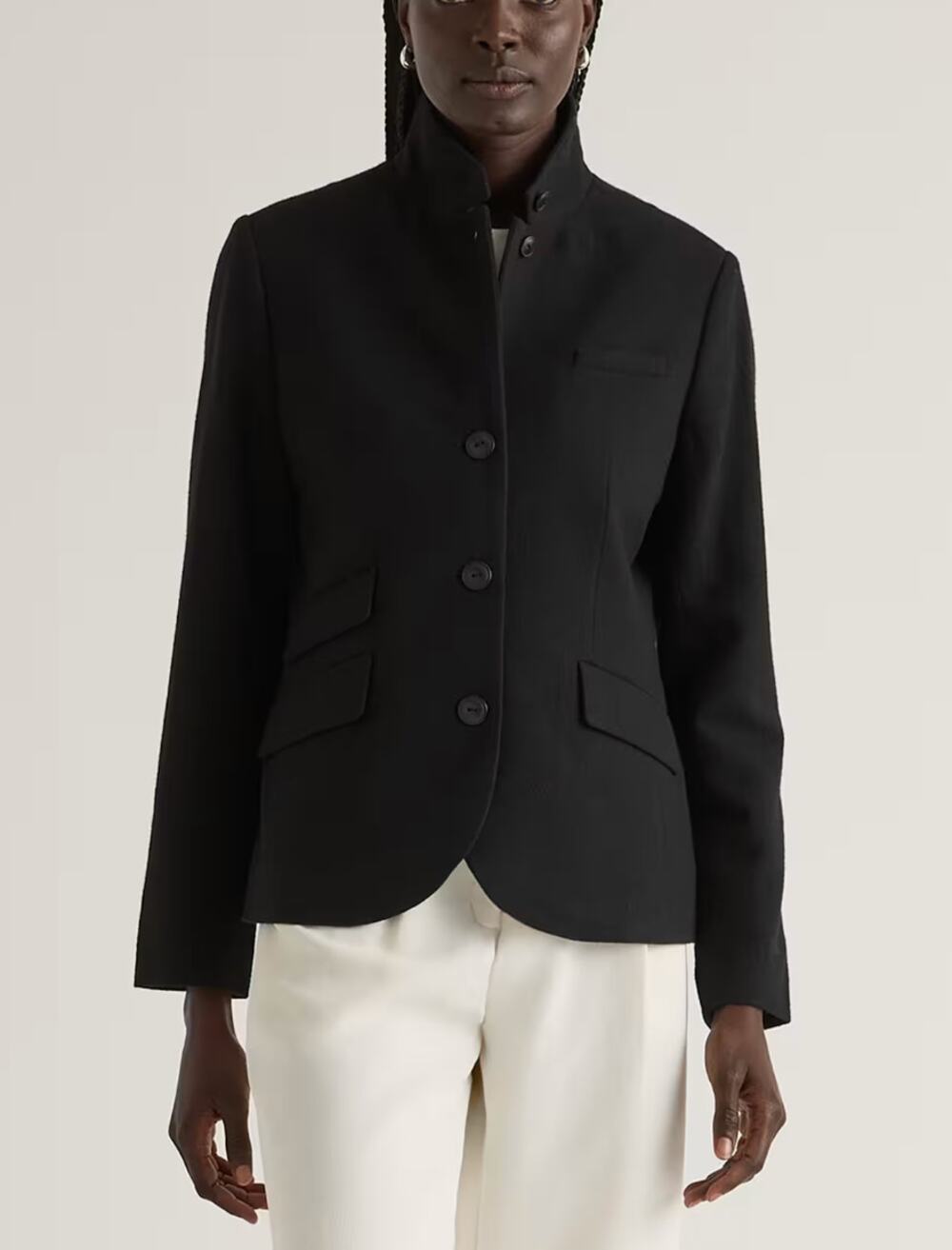 NWT Quince Italian Wool Stand Collar Blazer Medium Black Tailored Jacket